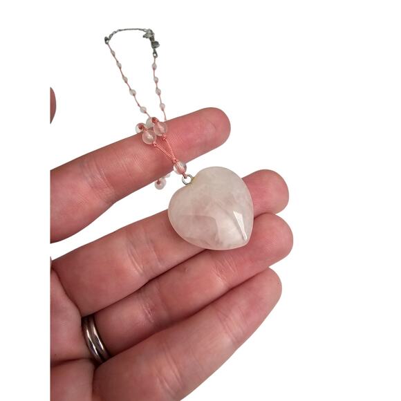 Vintage Y2K Single Strand Necklace Light Pink Stones w/ Heart Pendant - Picture 5 of 5